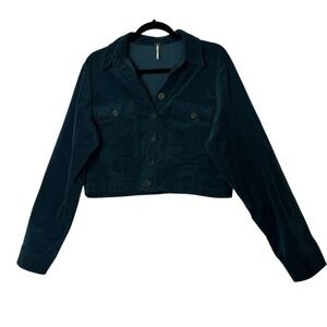 Free People Jacket Women Size 8 Corduroy‎ Hunter Green Cropped Pockets Academia